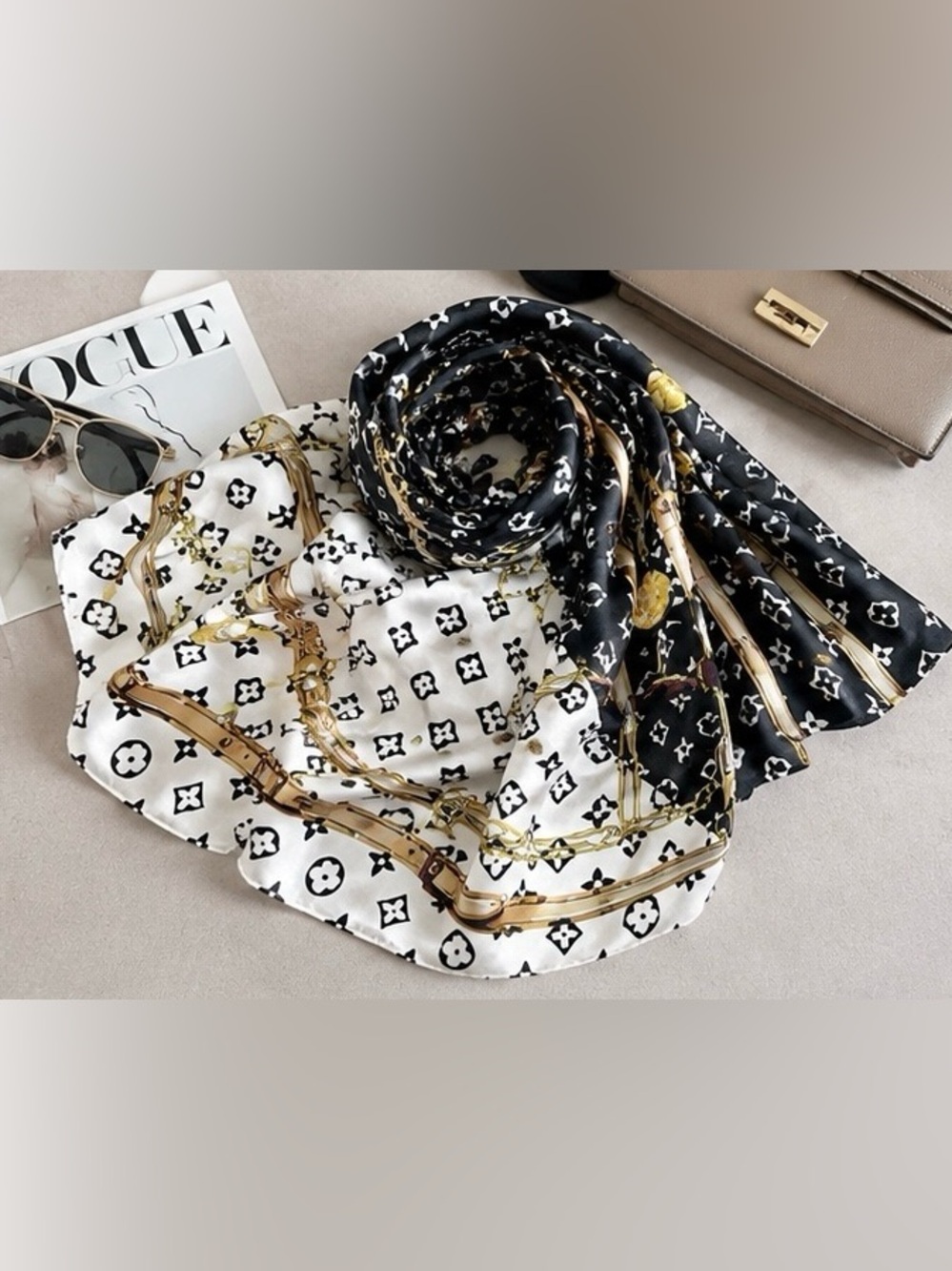 Black & White Chain Print Silk Inspired Scarf